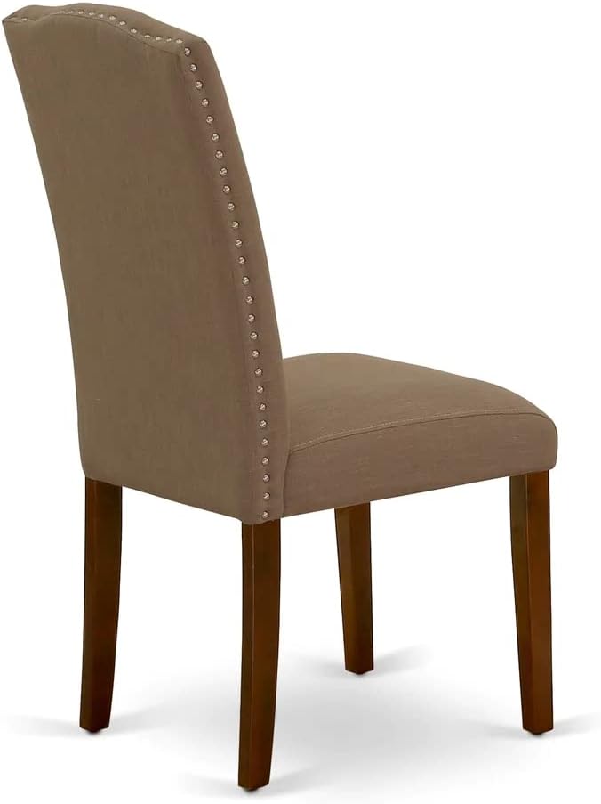 East West Furniture NDEN5-MAH-18 5 Piece Dining Table Set Includes a Rectangle Dining Room Table with Dropleaf and 4 Dark Coffee Linen Fabric Upholstered Chairs, 30x48 Inch, Mahogany