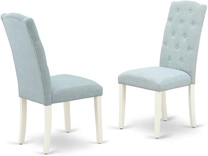 East West Furniture X077CE215-9 9 Piece Dining Room Set Includes a Rectangle Kitchen Table with X-Legs and 8 Baby Blue Linen Fabric Upholstered Parson Chairs, 40x72 Inch, Multi-Color