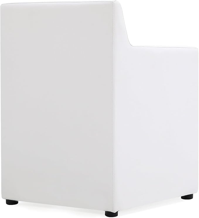 Manhattan Comfort Anna Square Modern Dining Chair with Arms, Head-to-Toe Faux Leather Upholstered Accent Armchair with Plastic Foot Padding, Set of 2, Cream