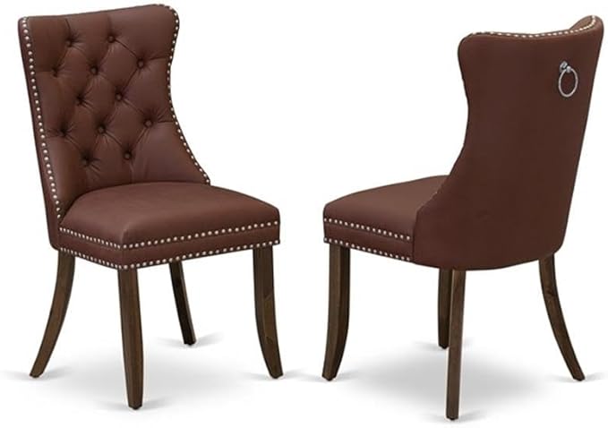 East West Furniture ANDA3-AWA-26 3 Piece Dining Set Includes a Round Kitchen Table with Pedestal and 2 Polyester Fabric Upholstered Parson Chairs, 36x36 Inch, Antique Walnut