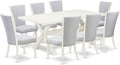 East West Furniture X027VE005-9 9 Piece Dining Room Table Set Includes a Rectangle Kitchen Table with X-Legs and 8 Grey Linen Fabric Parson Dining Chairs, 40x72 Inch, Multi-Color