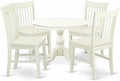 East West Furniture HBNF5-LWH-W 5 Piece Modern Dining Table Set Includes a Round Wooden Table with Pedestal and 4 Dining Room Chairs, 42x42 Inch, Linen White