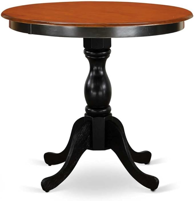 East West Furniture ESDA3-BCH-C 3 Piece Dinette Set for Small Spaces Contains a Round Dining Table with Pedestal and 2 Linen Fabric Upholstered Dining Chairs, 30x30 Inch, Black & Cherry