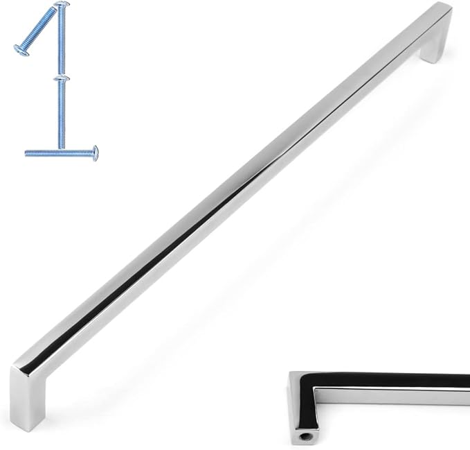 KOOFIZO Solid Square Bar Cabinet Handle - Chrome Furniture Pull, 10 Inch/256mm Screwhole Distance, 1-Piece for Kitchen Cupboard Door, Bedroom Dresser Drawer, Bathroom Wardrobe Hardware