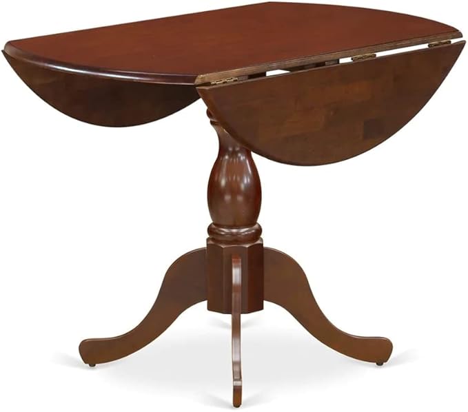East West Furniture DMIP3-MAH-W 3 Piece Kitchen Table & Chairs Set Contains a Round Dining Room Table with Dropleaf and 2 Dining Chairs, 42x42 Inch, Mahogany