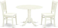 East West Furniture DLVA3-LWH-W 3 Piece Modern Dining Table Set Contains a Round Wooden Table with Dropleaf and 2 Dining Room Chairs, 42x42 Inch, Linen White