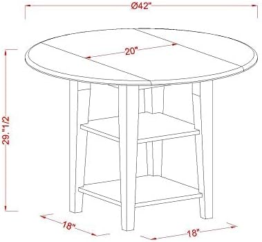 East West Furniture SUAD3-LWH-LC 3 Piece Dining Set Contains a Round Dining Room Table with Dropleaf & Shelves and 2 Faux Leather Upholstered Chairs, 42x42 Inch, Linen White