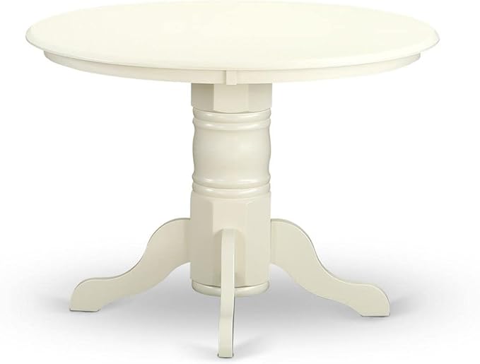 East West Furniture SHAD3-LWH-LC 3 Piece Kitchen Table & Chairs Set Contains a Round Dining Room Table with Pedestal and 2 Faux Leather Upholstered Chairs, 42x42 Inch, Linen White