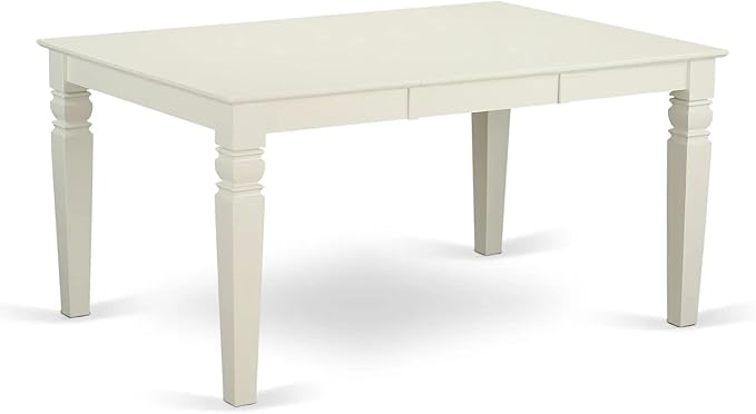 East West Furniture LGDA7-LWH-13 7 Piece Kitchen Set Consists of a Rectangle Dining Table with Butterfly Leaf and 6 Polyester Fabric Padded Chairs, linen white