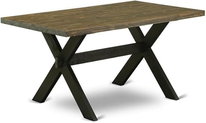 East West Furniture X676DR124-7 7 Piece Dining Set Consist of a Rectangle Dining Room Table with X-Legs and 6 Black Color Linen Fabric Upholstered Chairs, 36x60 Inch, Multi-Color