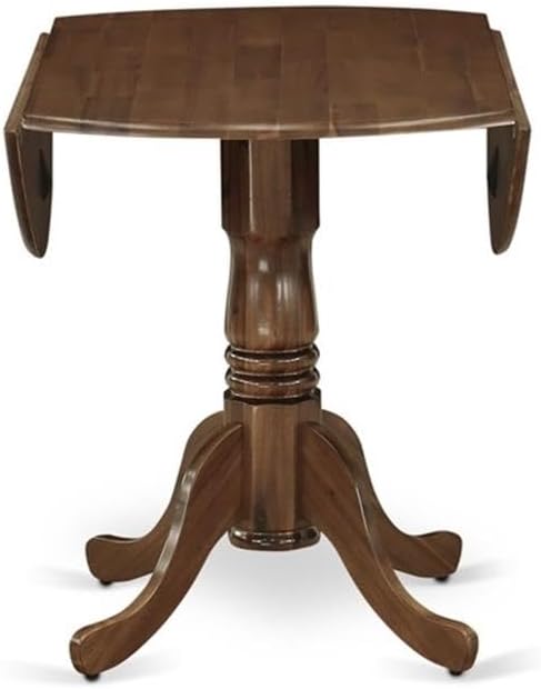 East West Furniture DLEL5-AWA-05 5 Piece Dinette Set for Small Spaces Includes a Round Kitchen Table with Dropleaf and 4 Parson Dining Chairs, 42x42 Inch, Antique Walnut