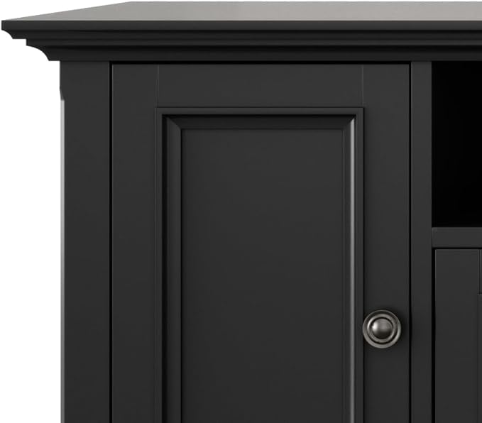 SIMPLIHOME Amherst 72-inch Wide Solid Wood TV Stand in Black, Transitional-Style Media Console for Living Room with Cable Management and Adjustable Shelves, Fits 80" TVs
