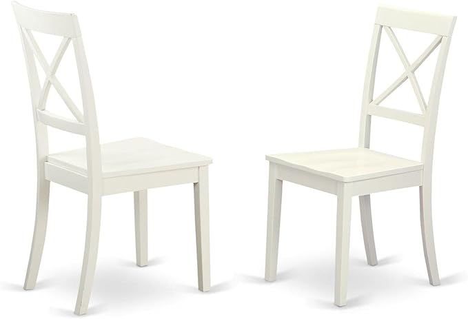 East West Furniture DLBO5-WHI-W 5 Piece Kitchen Table Set for 4 Includes a Round Dining Room Table with Dropleaf and 4 Solid Wood Seat Chairs, 42x42 Inch, Linen White