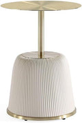 Manhattan Comfort Anderson Modern 15.75" Round End Tables 1.0 - Elegant Leatherette Upholstered Base with Pleated Design & Gold Steel Tabletop, Fully Assembled Accent Furniture, Set of 1, Cream
