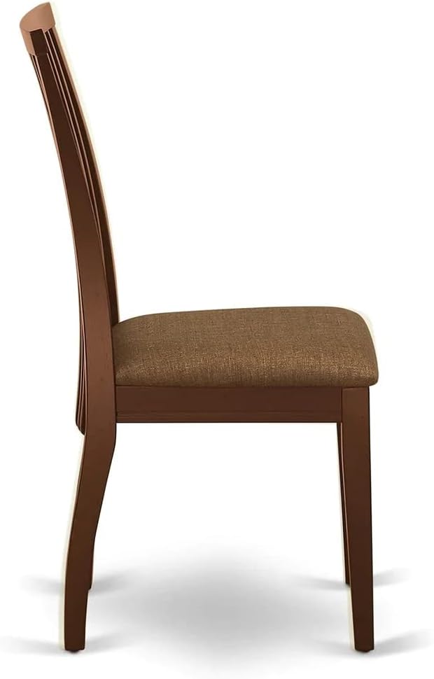 East West Furniture HBIP3-MAH-C 3 Piece Dining Room Furniture Set Contains a Round Kitchen Table with Pedestal and 2 Linen Fabric Upholstered Dining Chairs, 42x42 Inch, Mahogany