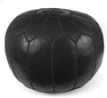 Stuffed Round Design Moroccan Leather Pouf Ottoman, Handmade, Pre-Filled, 100% Genuine Leather, 13” Height x 20” Diameter, Footstool & Living Room Décor (Black)
