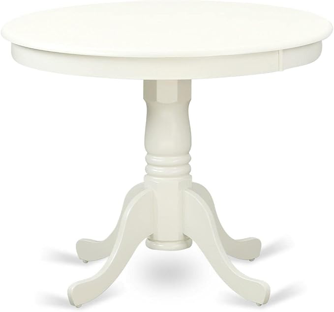 East West Furniture ANLG5-LWH-W 5 Piece Dining Table Set for 4 Includes a Round Kitchen Table with Pedestal and 4 Kitchen Dining Chairs, 36x36 Inch, Linen White