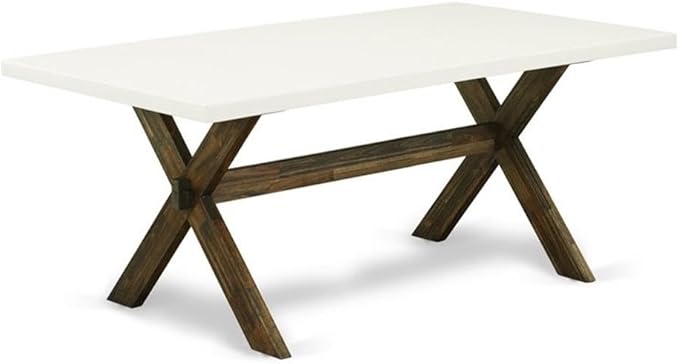 East West Furniture X727VE721-5 5 Piece Modern Dining Table Set Includes a Rectangle Wooden Table with X-Legs and 4 Blue Color Linen Fabric Upholstered Chairs, 40x72 Inch, Multi-Color