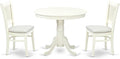 East West Furniture ANVA3-LWH-C 3 Piece Dining Table Set for Small Spaces Contains a Round Kitchen Table with Pedestal and 2 Linen Fabric Kitchen Dining Chairs, 36x36 Inch, Linen White