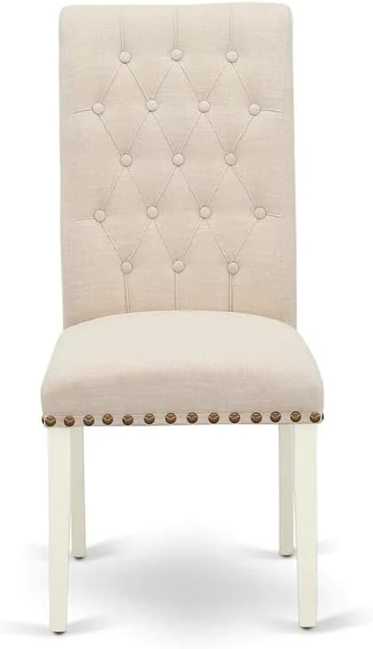East West Furniture OXBR5-LWH-02 5 Piece Kitchen Table Set for 4 Includes a Square Dining Room Table and 4 Light Beige Linen Fabric Upholstered Parson Chairs, 36x36 Inch, Linen White
