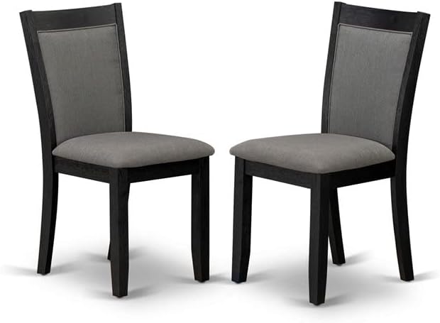 East West Furniture DLMZ3-AB6-50 3 Piece Dining Table Set Contains a Round Dining Room Table with Dropleaf and 2 Dark Gotham Grey Linen Fabric Upholstered Chairs, 42x42 Inch, Wirebrushed Black