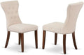 East West Furniture GAP3T32 Gallatin Parsons Dining Chairs - Button Tufted Nailhead Trim Light Beige Linen Fabric Padded Chairs, Set of 2, Mahogany