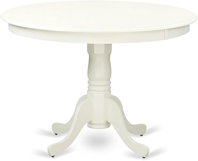East West Furniture HLAD3-LWH-LC 3 Piece Dining Table Set for Small Spaces Contains a Round Dining Room Table with Pedestal and 2 Faux Leather Upholstered Chairs, 42x42 Inch, Linen White