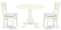 East West Furniture DLVA3-LWH-C 3 Piece Modern Dining Table Set Contains a Round Wooden Table with Dropleaf and 2 Linen Fabric Upholstered Dining Chairs, 42x42 Inch, Linen White