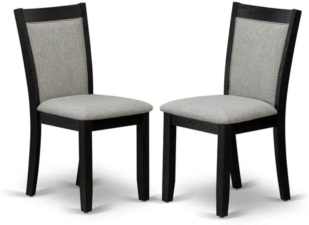East West Furniture DLMZ5-AB6-06 5 Piece Dinette Set for 4 Includes a Round Dining Room Table with Dropleaf and 4 Shitake Linen Fabric Parsons Dining Chairs, 42x42 Inch, Wirebrushed Black