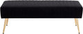 Furniliving 44 Inch Bedroom Bench, Upholstered Tufted Striped Fabric Ottoman Benches with X-Shaped Metal Legs for Living Room, Entryway Solid Wood Indoor Bench for Foyer (Black)