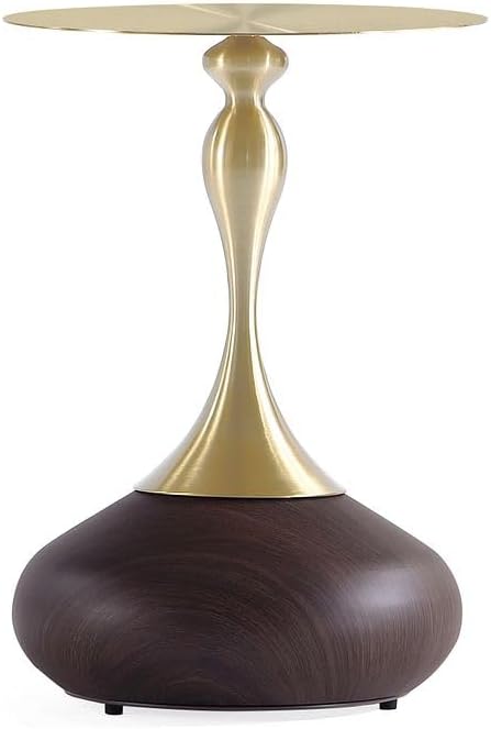 Manhattan Comfort Patchin Modern 15.75" Round End Table - Sleek Wood-Finished Steel Base with Gold Tabletop, Fully Assembled Accent Furniture, Set of 1, Brown/Gold