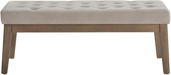 24KF Velvet Upholstered Buttons Tufted Entryway Bench with Solid Wood Leg,Bed Bench Ottoman with Padded Seat,5034-Taupe