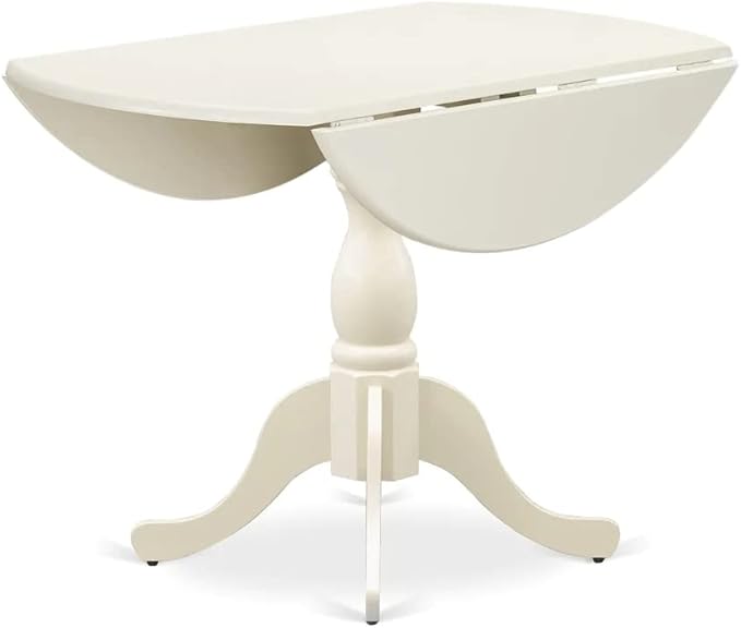 East West Furniture DMIP5-LWH-W 5 Piece Dining Room Furniture Set Includes a Round Kitchen Table with Dropleaf and 4 Dining Chairs, 42x42 Inch, Linen White
