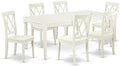 East West Furniture DOCL7-LWH-W 7 Piece Modern Dining Table Set Consist of a Rectangle Wooden Table with Butterfly Leaf and 6 Kitchen Dining Chairs, 42x78 Inch, Linen White