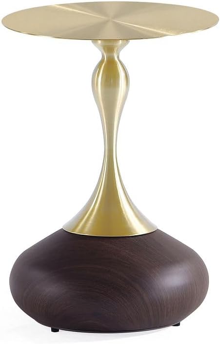 Manhattan Comfort Patchin Modern 15.75" Round End Table - Sleek Wood-Finished Steel Base with Gold Tabletop, Fully Assembled Accent Furniture, Set of 1, Brown/Gold