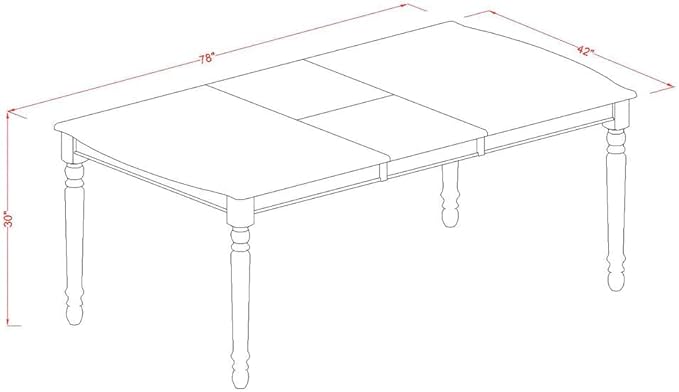 East West Furniture DOT-LWH-T Dover Modern Kitchen Table - a Rectangle Dining Table Top with Butterfly Leaf & Stylish Legs, 42x78 Inch, Linen White