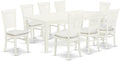 East West Furniture LGVA9-LWH-C 9 Piece Dining Set Includes a Rectangle Dining Room Table with Butterfly Leaf and 8 Linen Fabric Upholstered Kitchen Chairs, 42x84 Inch, Linen White