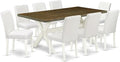 East West Furniture X077AB264-9 9 Piece Dining Room Furniture Set Includes a Rectangle Dining Table with X-Legs and 8 White Faux Leather Upholstered Chairs, 40x72 Inch, Multi-Color