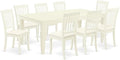 East West Furniture LGDA9-LWH-C 9 Piece Dining Table Set Includes a Rectangle Dinner Table with Butterfly Leaf and 8 Linen Fabric Dining Room Chairs, 42x84 Inch, Linen White