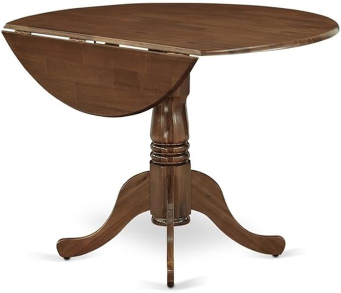 East West Furniture DLSI3-AWA-04 3 Piece Dining Set Contains a Round Kitchen Table with Dropleaf and 2 Upholstered Parson Chairs, 42x42 Inch, Antique Walnut