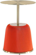 Manhattan Comfort Anderson Modern 15.75" Round End Tables 1.0 - Elegant Leatherette Upholstered Base with Pleated Design & Gold Steel Tabletop, Fully Assembled Accent Furniture, Set of 1, Orange