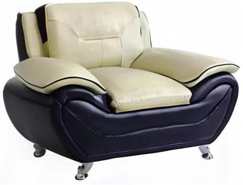 Container Furniture Direct Michael Modern Faux Leather Upholstered Stainless Steel Legs Living Room, Chair, Black Camel