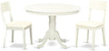 East West Furniture HLAD3-LWH-LC 3 Piece Dining Table Set for Small Spaces Contains a Round Dining Room Table with Pedestal and 2 Faux Leather Upholstered Chairs, 42x42 Inch, Linen White
