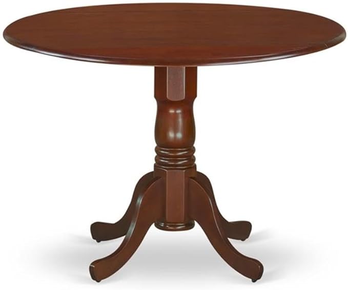 East West Furniture DLSI3-MAH-35 3 Piece Kitchen Table Set Contains a Round Dining Table with Dropleaf and 2 Doeskin Linen Fabric Parson Dining Room Chairs, 42x42 Inch, Mahogany