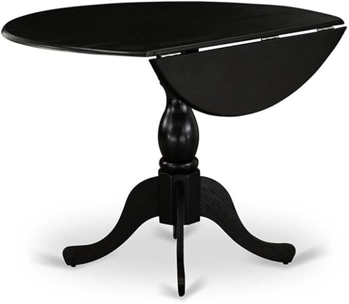 East West Furniture DLMZ5-AB6-06 5 Piece Dinette Set for 4 Includes a Round Dining Room Table with Dropleaf and 4 Shitake Linen Fabric Parsons Dining Chairs, 42x42 Inch, Wirebrushed Black
