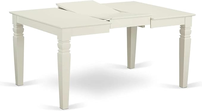 East West Furniture LGDA5-LWH-23 5 Piece Dining Set Contains a Rectangle Kitchen Table with Butterfly Leaf and 4 Polyester Fabric Upholstered Chairs, linen white