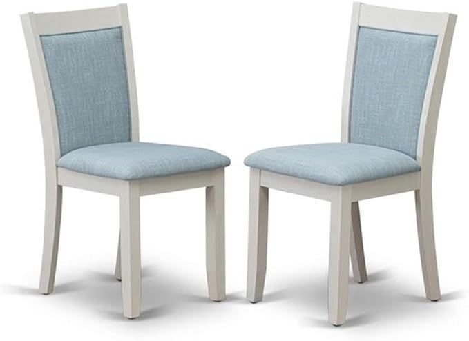 East West Furniture X077MZ015-7 7 Piece Dining Room Table Set Consist of a Rectangle Kitchen Table with X-Legs and 6 Baby Blue Linen Fabric Parson Dining Chairs, 40x72 Inch, Multi-Color