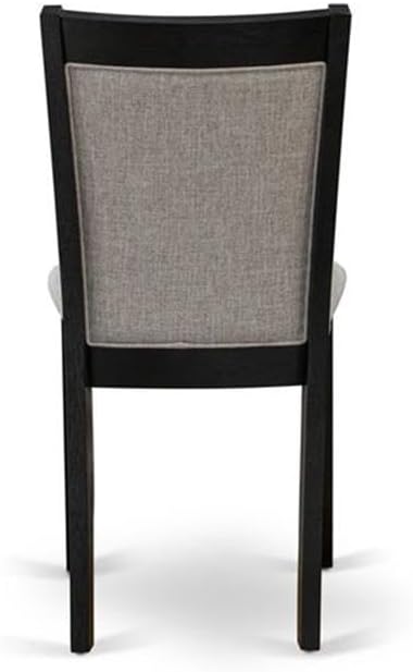 East West Furniture DLMZ5-AB6-06 5 Piece Dinette Set for 4 Includes a Round Dining Room Table with Dropleaf and 4 Shitake Linen Fabric Parsons Dining Chairs, 42x42 Inch, Wirebrushed Black