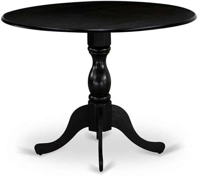 East West Furniture DLMZ5-AB6-06 5 Piece Dinette Set for 4 Includes a Round Dining Room Table with Dropleaf and 4 Shitake Linen Fabric Parsons Dining Chairs, 42x42 Inch, Wirebrushed Black