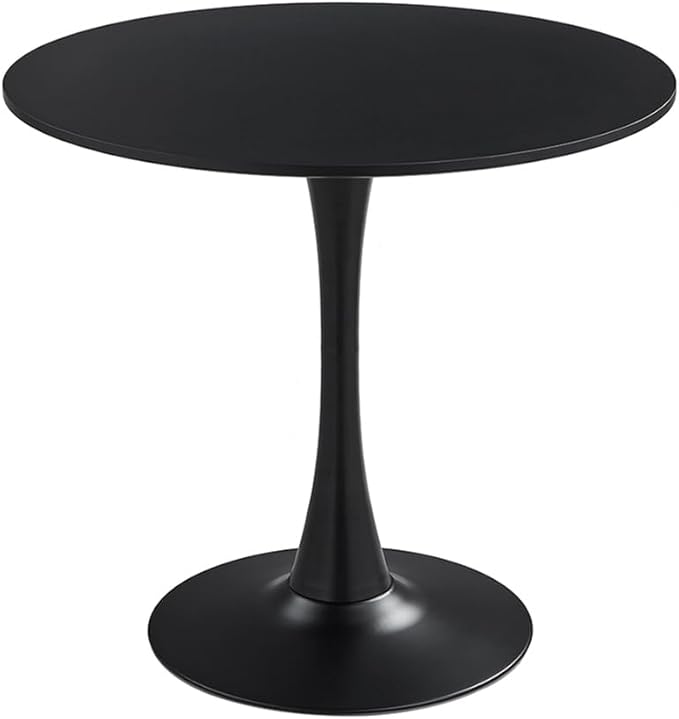 23.4" Tulip Dining Table, Black, Perfect for 2-4 People, Mid-Century Modern Style, Round MDF Top with Sturdy Base for Dining Room, Living Room, Cafe